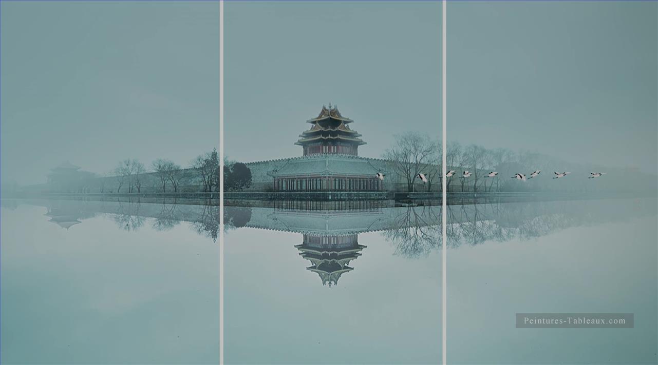 Histoire chinoise du Palais Yanxi avec des grues blanches oiseaux paysage dans les panneaux de Set Peintures à l'huile